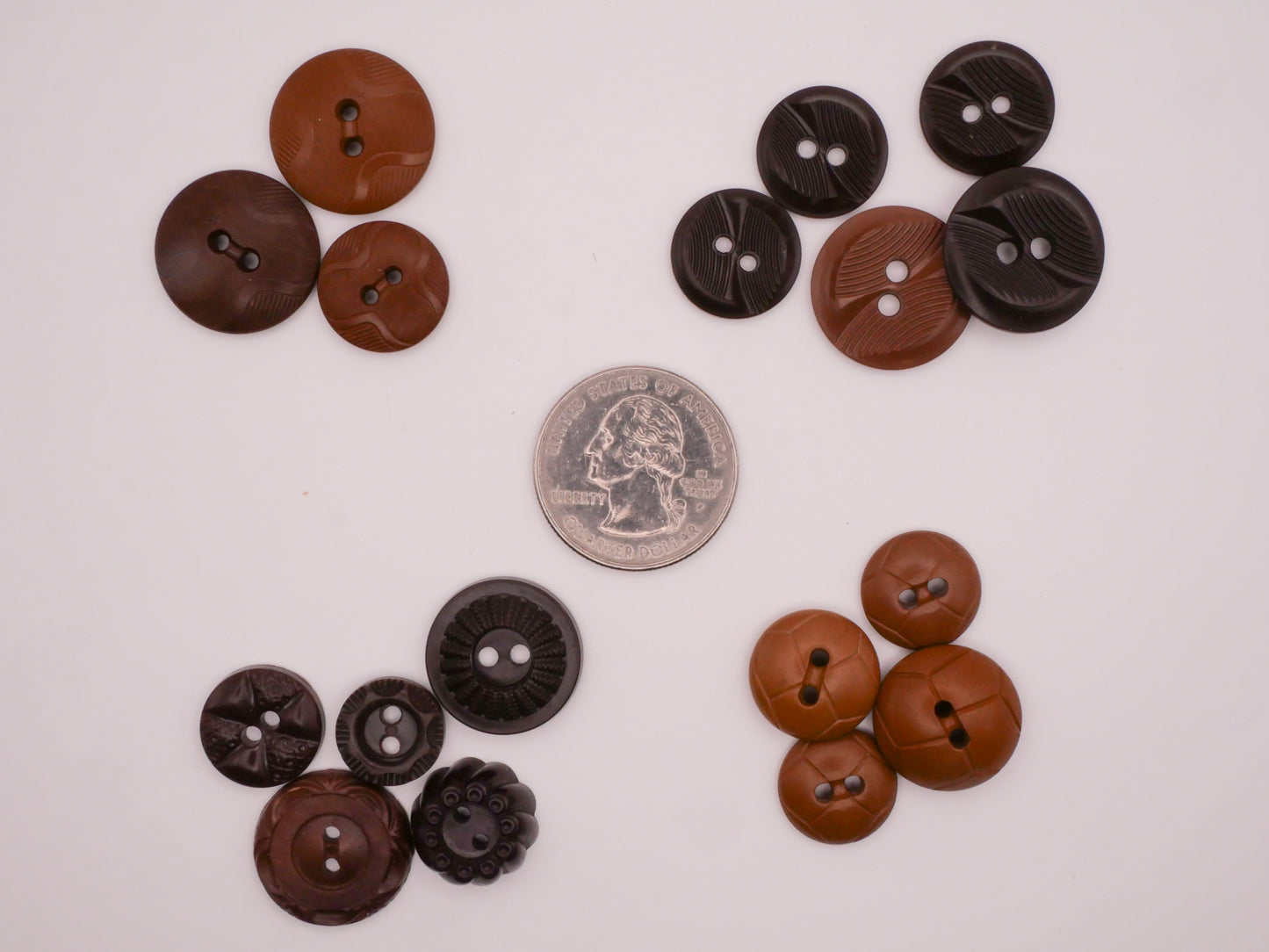 Brown Tan Caramel Vintage Plastic Set of Buttons Various 13-19mm