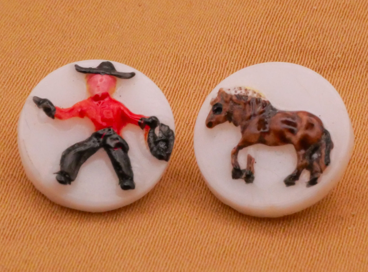 Bandit or Horse Hand-Painted Vintage White Glass Button Various 13mm
