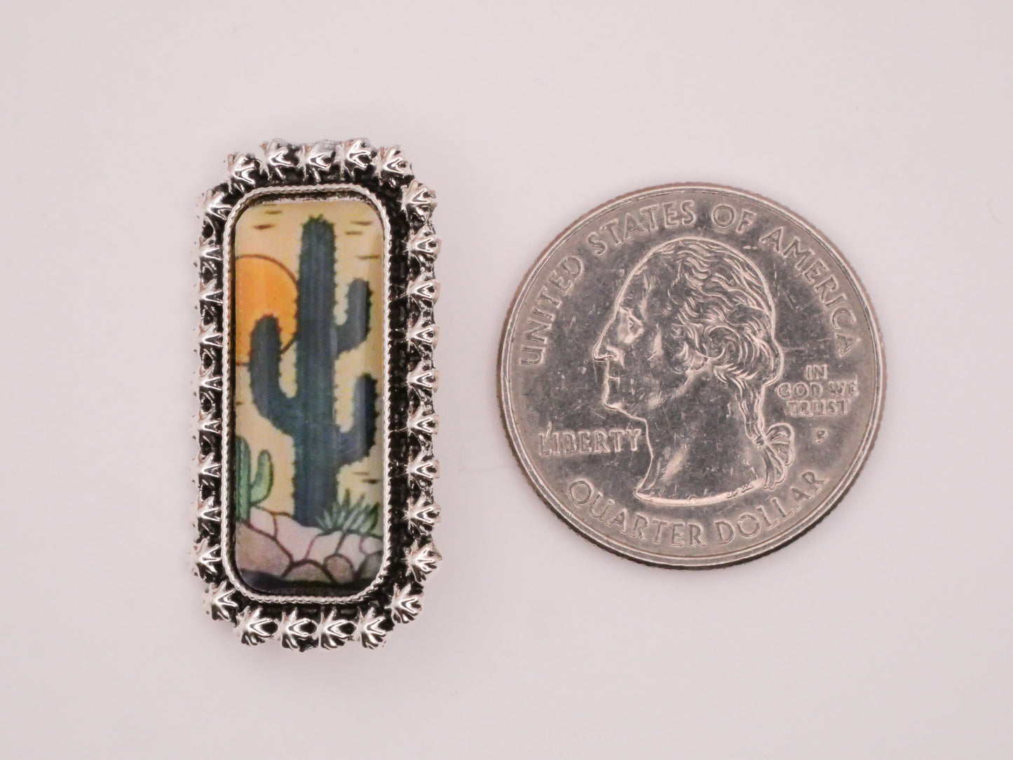 Cactus Sun Landscape Rectangular Silver Metal Button 17x30mm