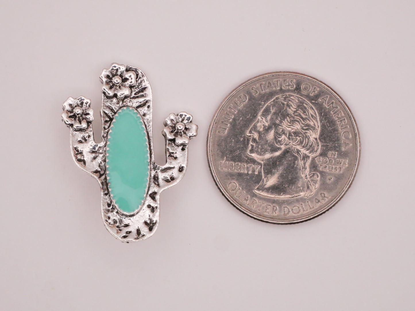 Cactus Flowers Turquoise Enamel Hammered Silver Metal Button 22x28mm