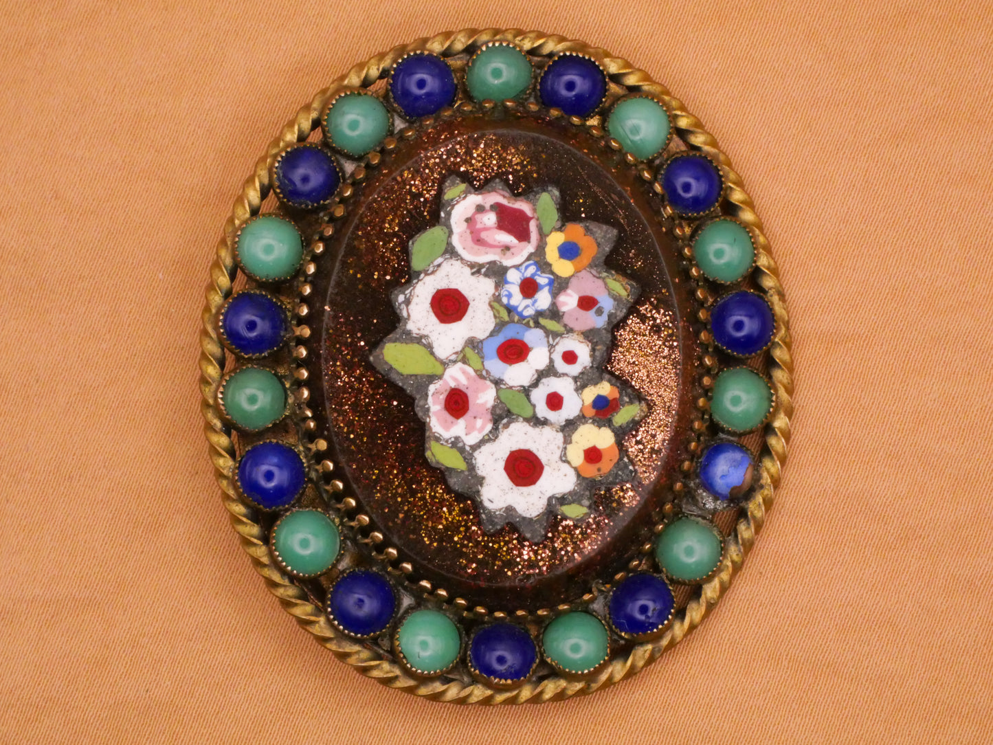 Flower Mosaic Glitter Italy Large Metal Button 45x51mm