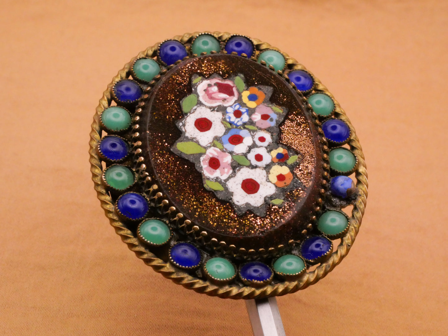 Flower Mosaic Glitter Italy Large Metal Button 45x51mm