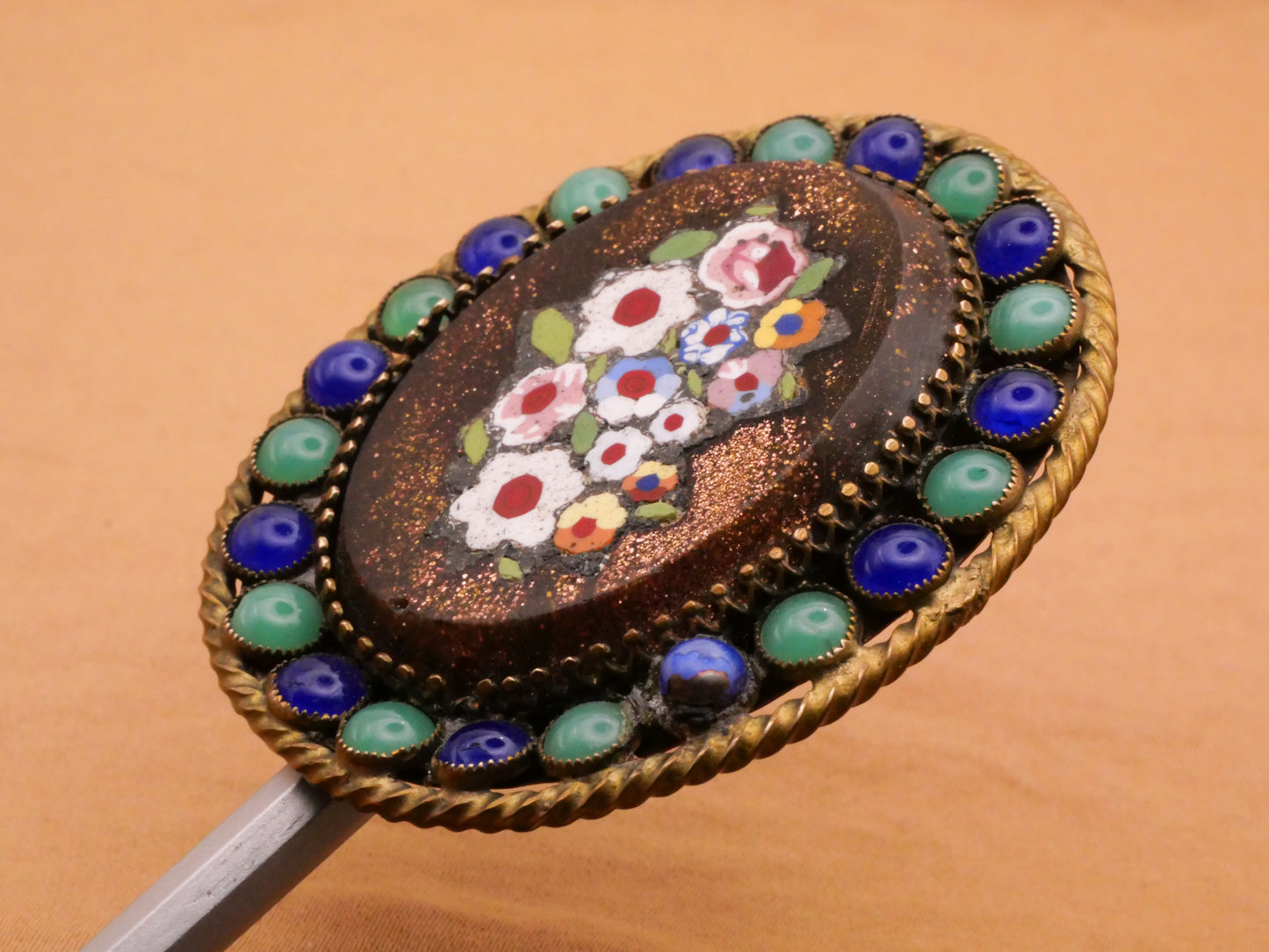 Flower Mosaic Glitter Italy Large Metal Button 45x51mm