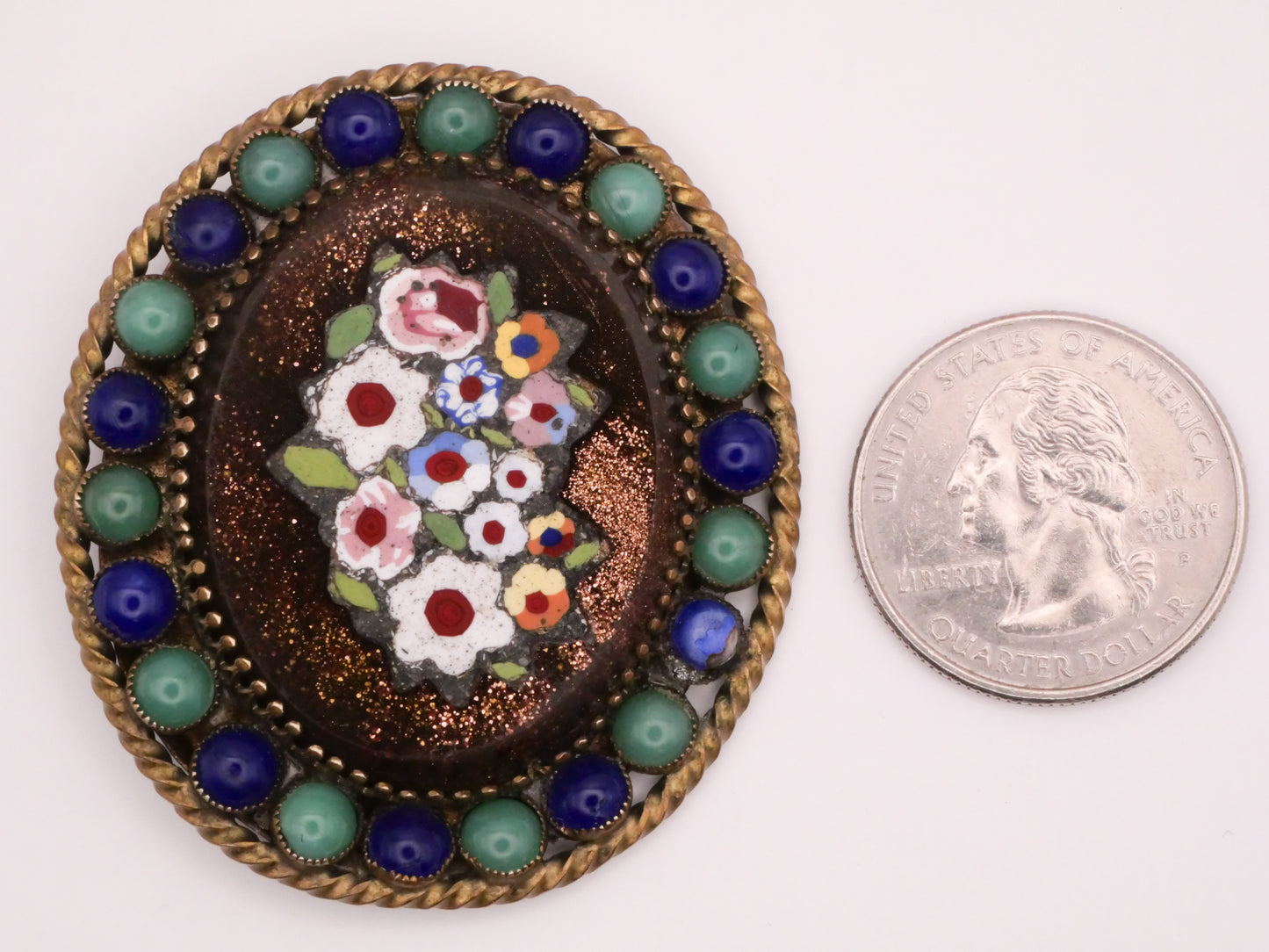 Flower Mosaic Glitter Italy Large Metal Button 45x51mm