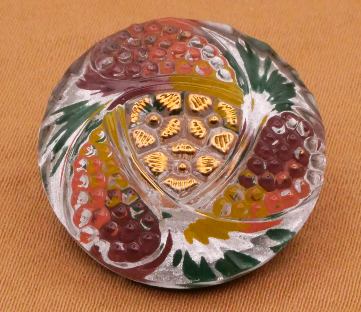 Flower Paisley Reverse Painted Czech Glass Button 22mm