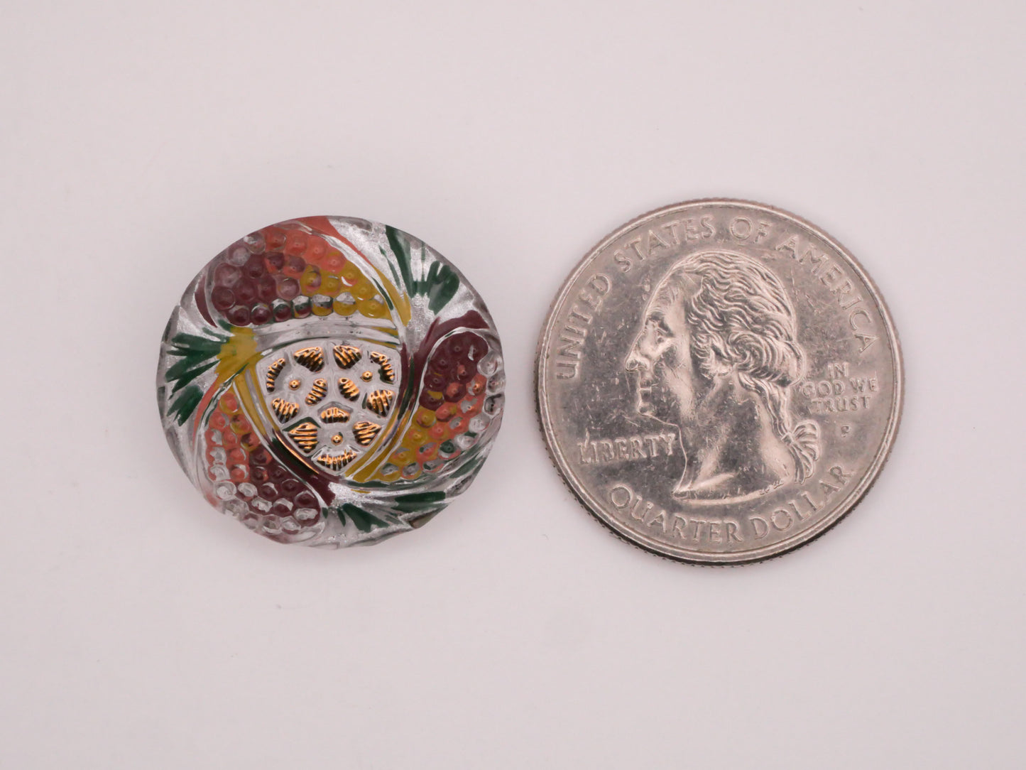 Flower Paisley Reverse Painted Czech Glass Button 22mm