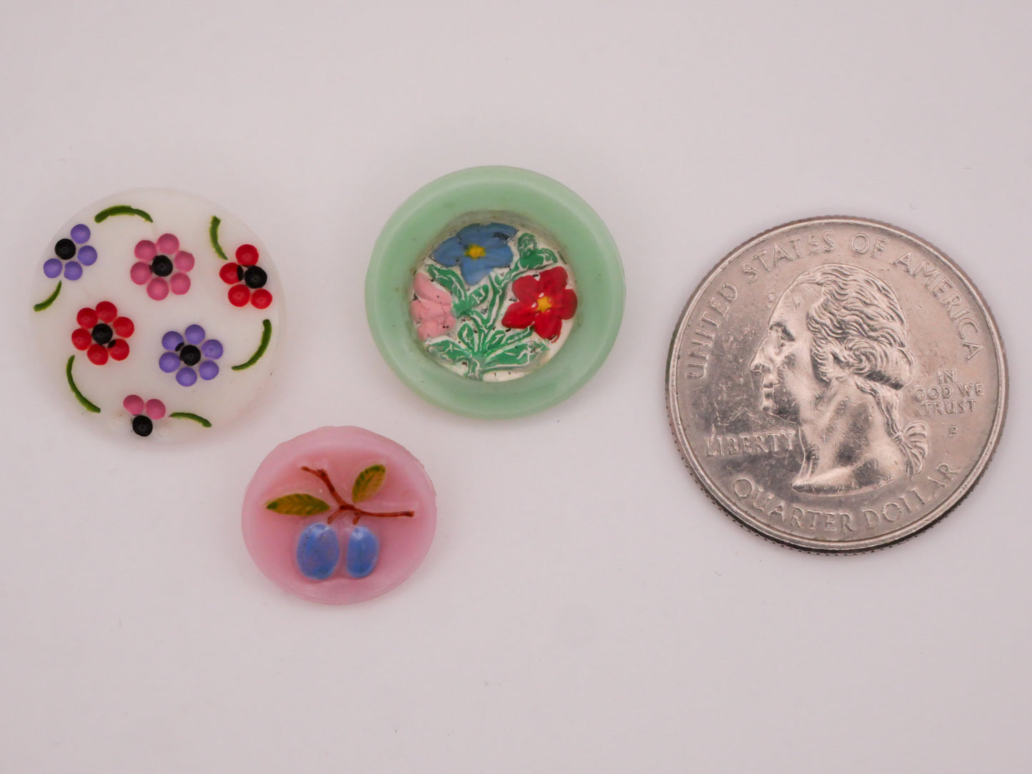 Flower or Fruit Hand-Painted Vintage Glass Button Various 14-18mm