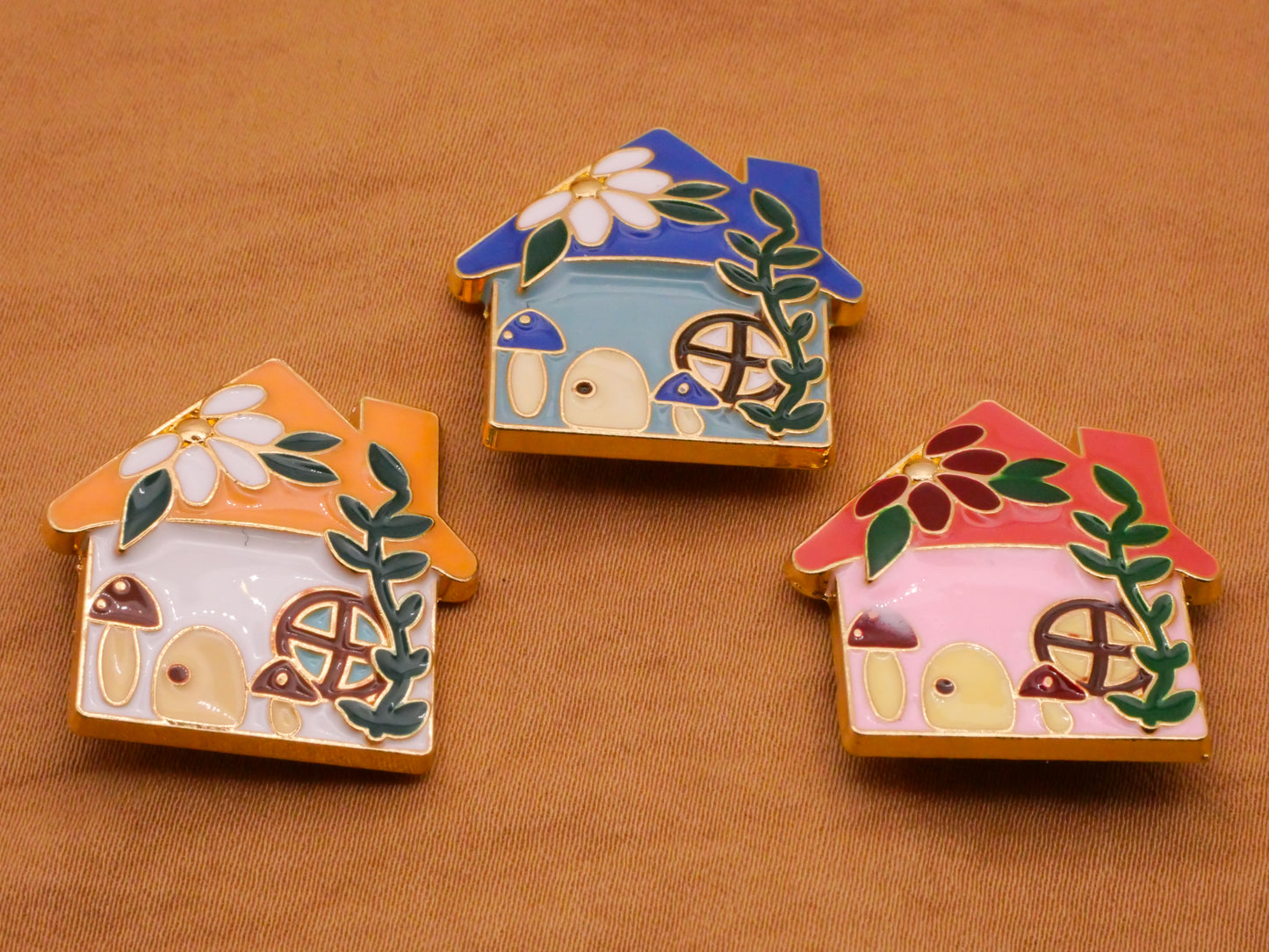 Cottage House Flower Mushroom Enamel Metal Button Various 24x25mm
