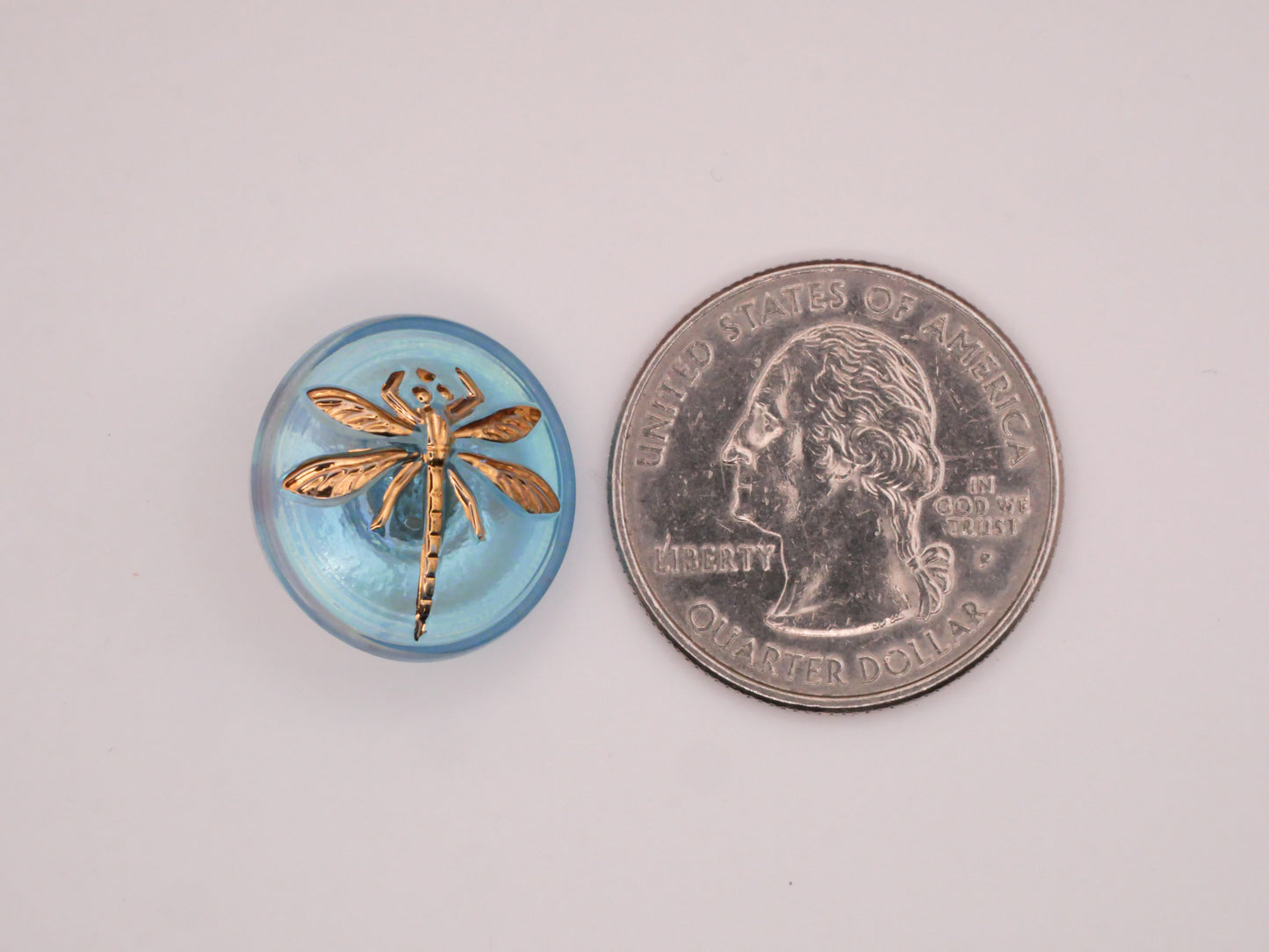 Dragonfly Czech Glass Aquamarine Gold Glass Button 18mm