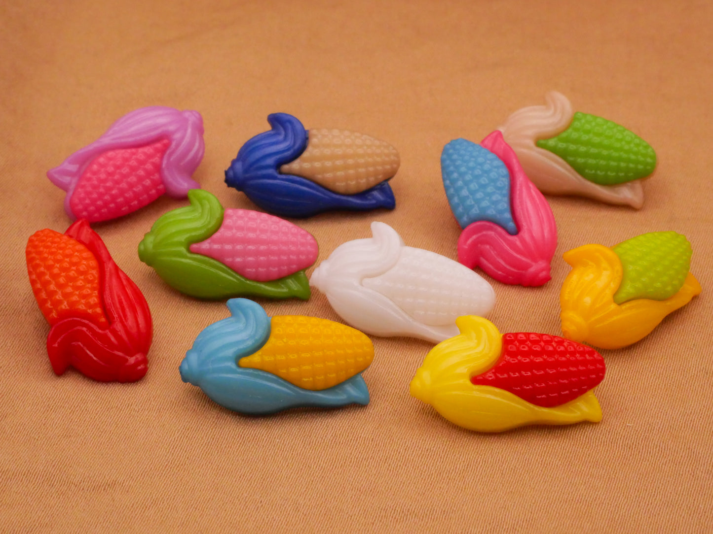 Corn Cob Colorful Plastic Set of Ten Buttons 12x19mm