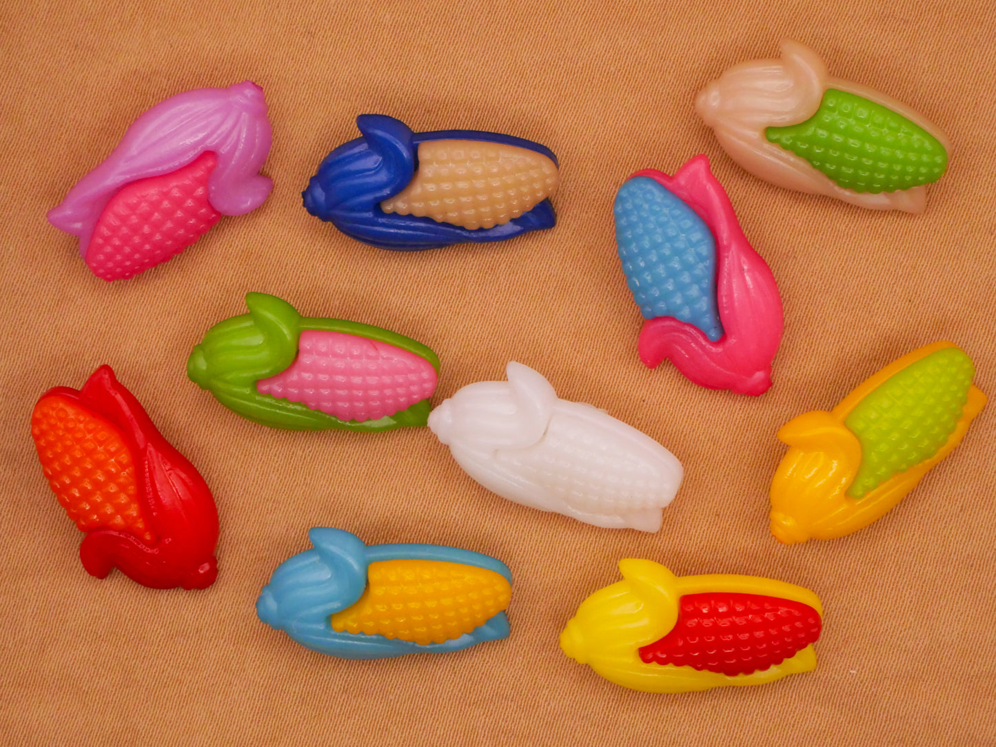 Corn Cob Colorful Plastic Set of Ten Buttons 12x19mm