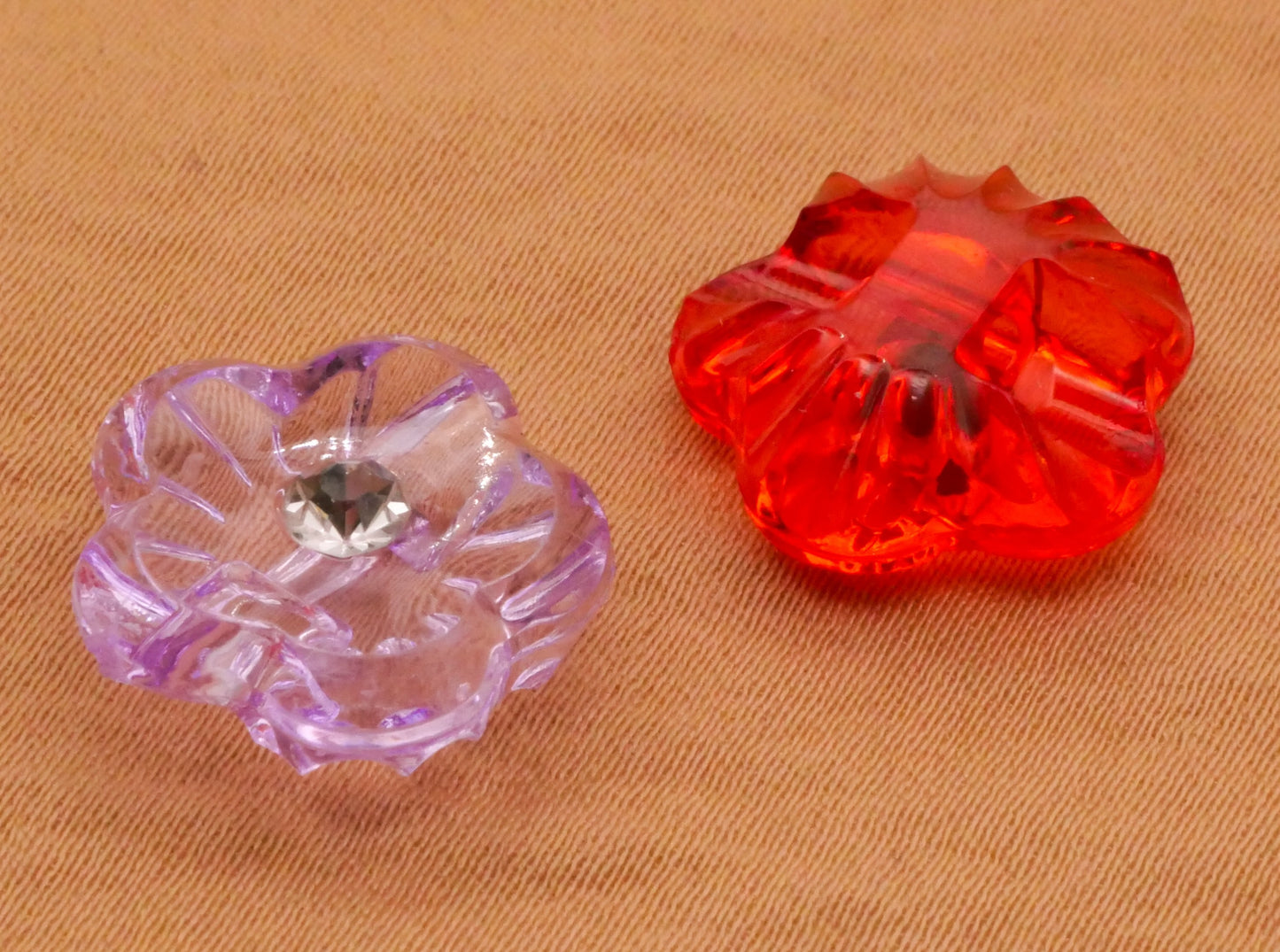 Flower Rhinestone Transparent Plastic Assorted Set of Ten Buttons 15mm