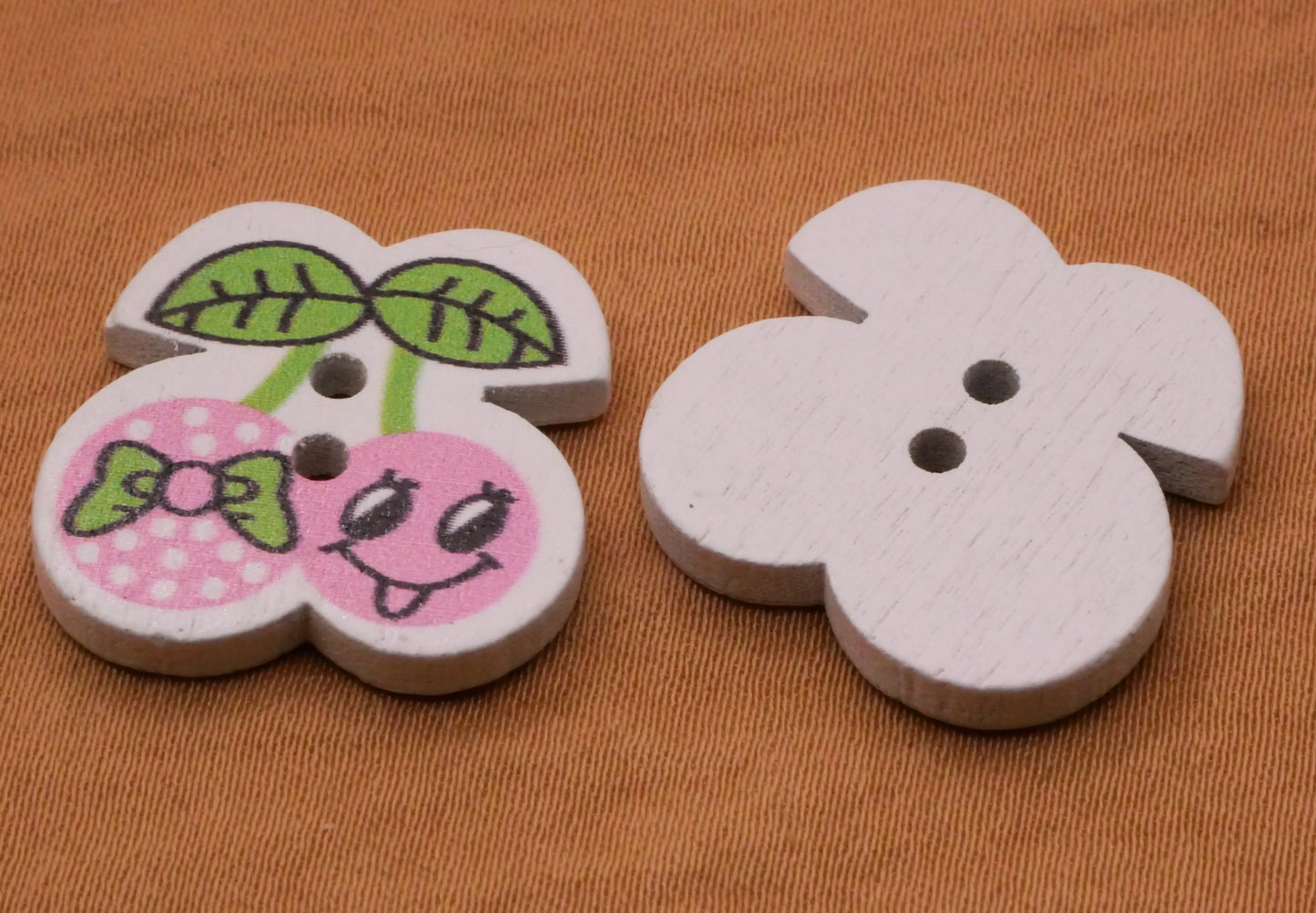 Cherry Cherries Bow Smiley Face Wood Assorted Set of Ten Buttons 20mm