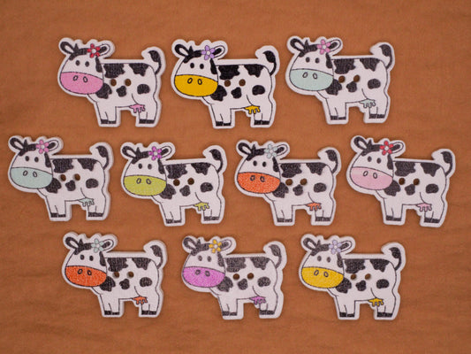 Cow Colorful Snout Wood Assorted Set of Ten Buttons 21x28mm