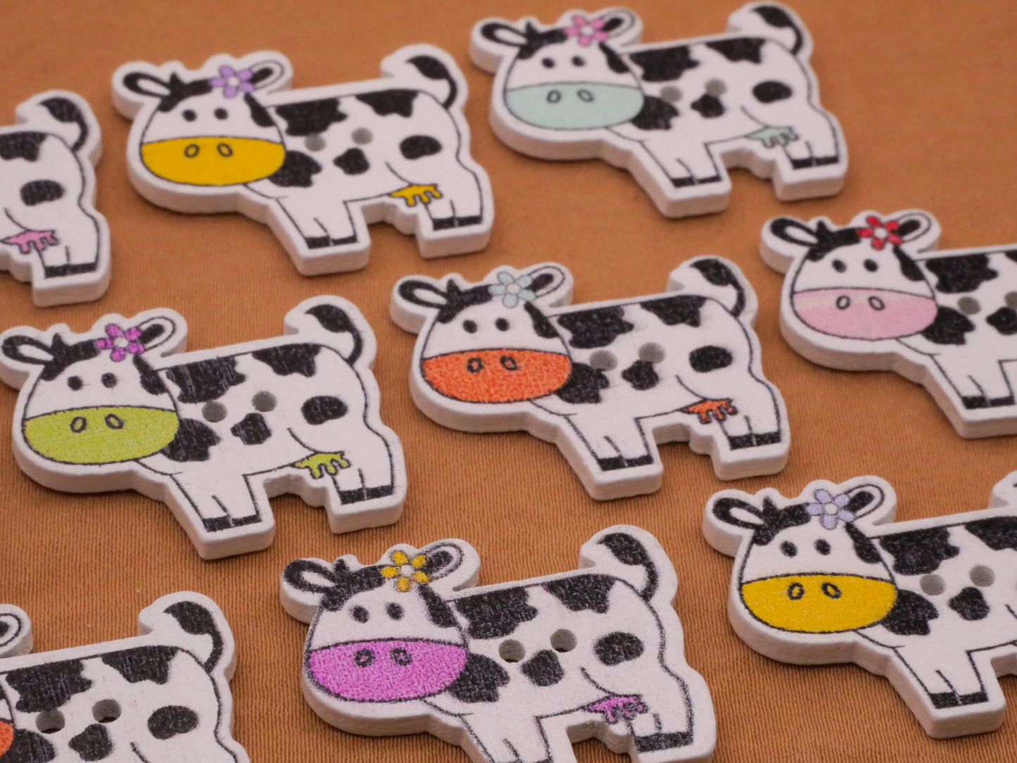 Cow Colorful Snout Wood Assorted Set of Ten Buttons 21x28mm