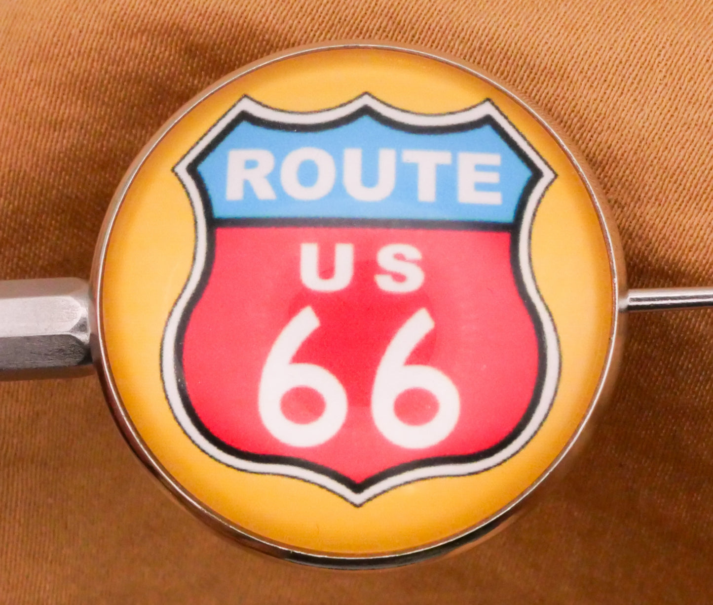 US Route 66 Highway Glass Dome Silver Metal Button 27mm