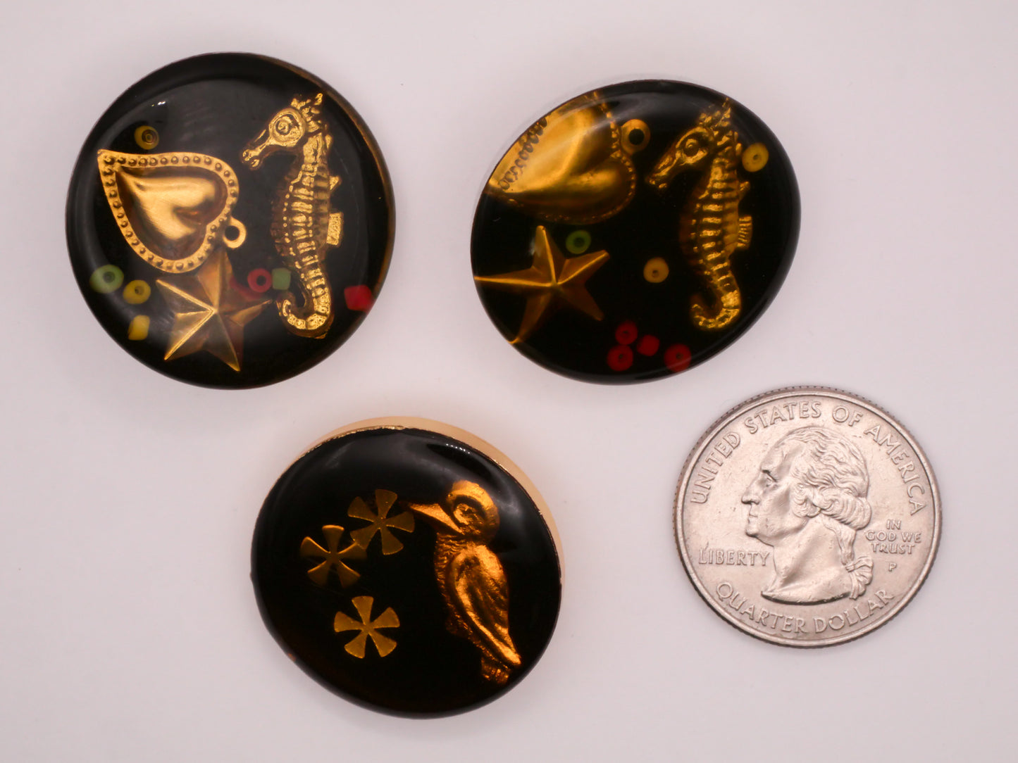 Junque Seahorse or Bird Nautical Vintage Button Various 28-29mm