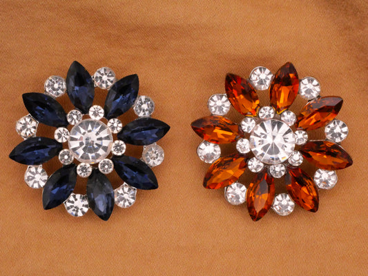 Flower Star Firework Blue or Orange Rhinestone Metal Button Various 30mm