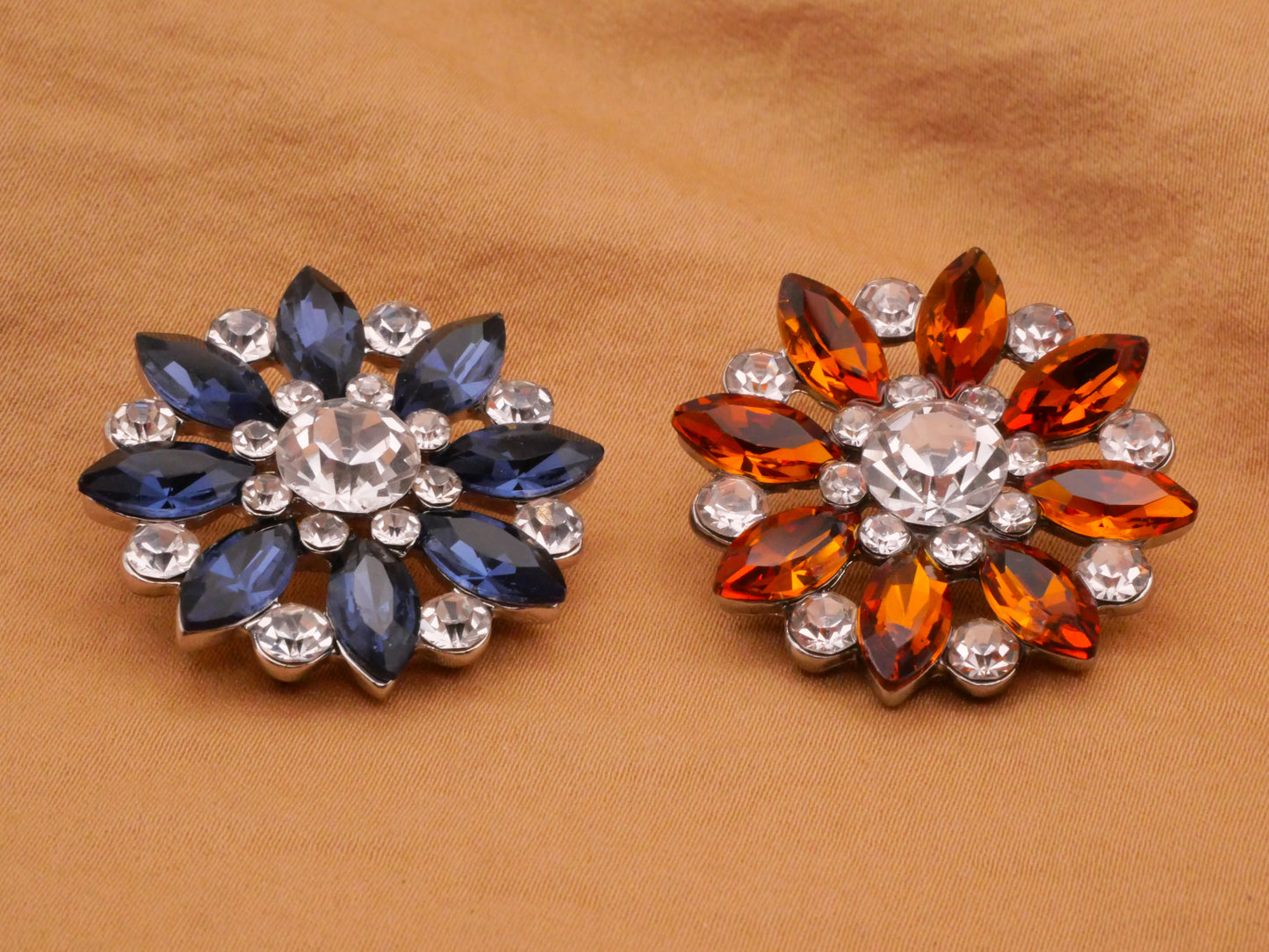 Flower Star Firework Blue or Orange Rhinestone Metal Button Various 30mm