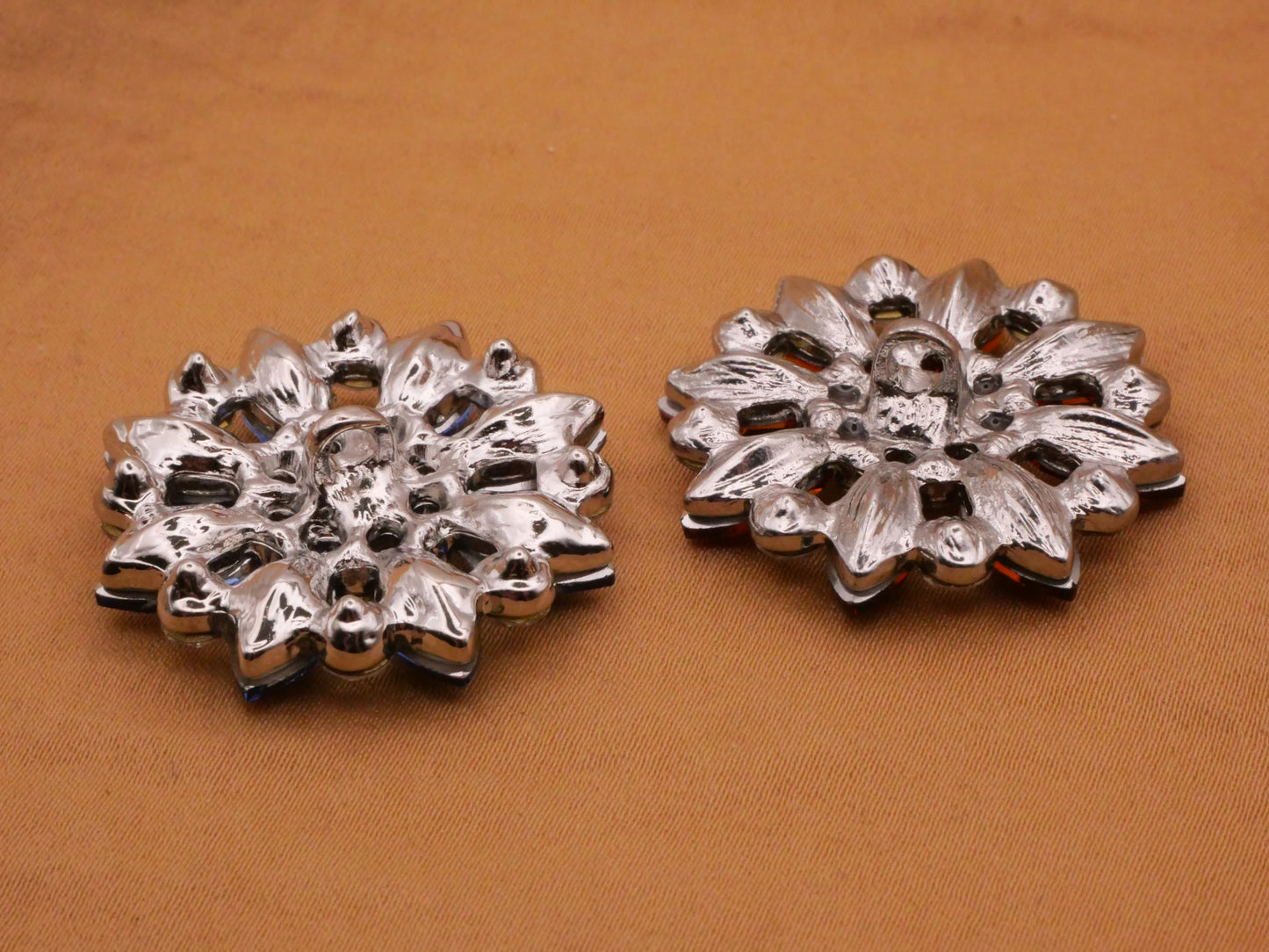 Flower Star Firework Blue or Orange Rhinestone Metal Button Various 30mm