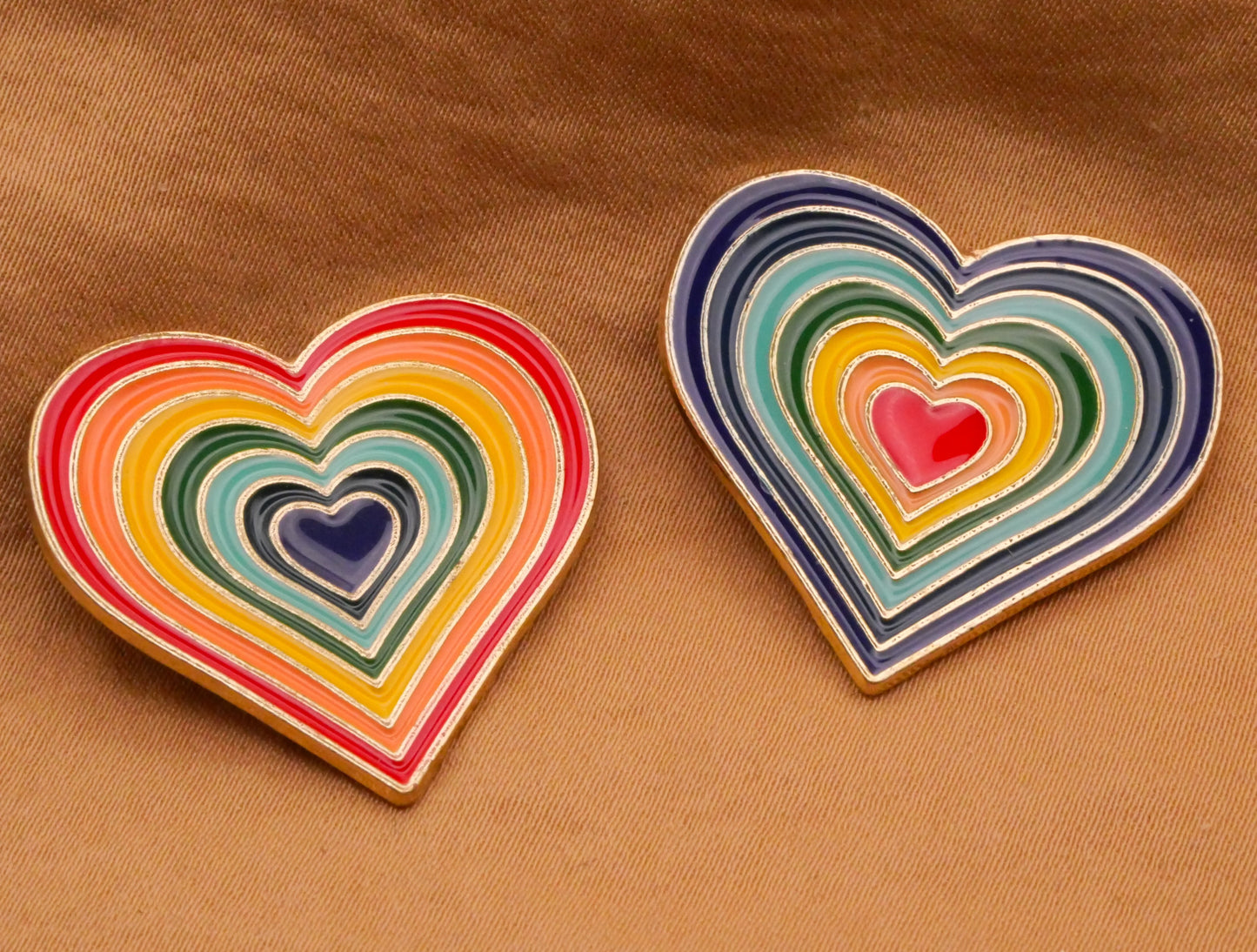 Heart Rainbow Concentric Hearts Enamel Metal Button Various 27x29mm