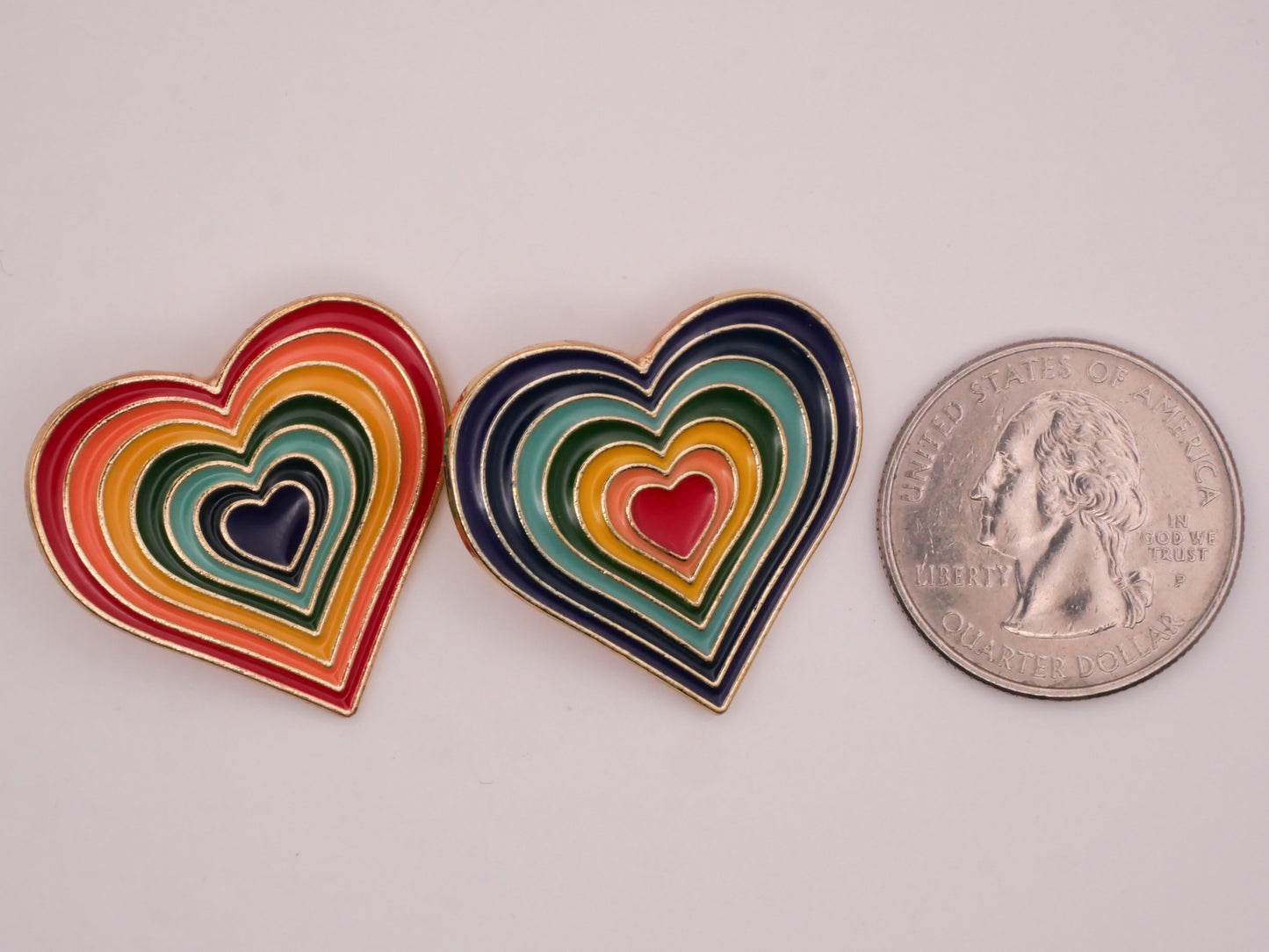 Heart Rainbow Concentric Hearts Enamel Metal Button Various 27x29mm