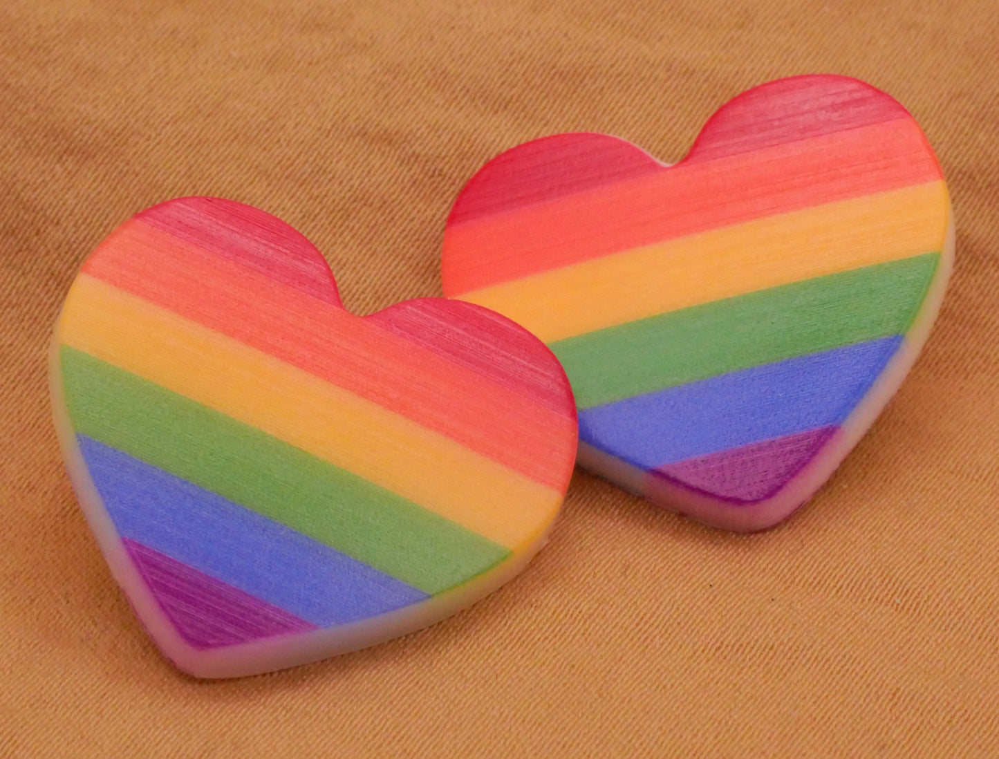 Heart Rainbow Stripe Plastic Pair of Buttons 23x25mm