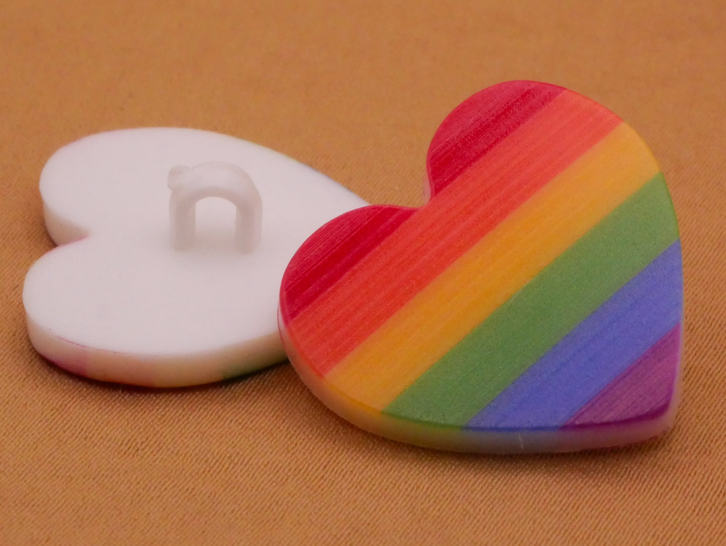 Heart Rainbow Stripe Plastic Pair of Buttons 23x25mm