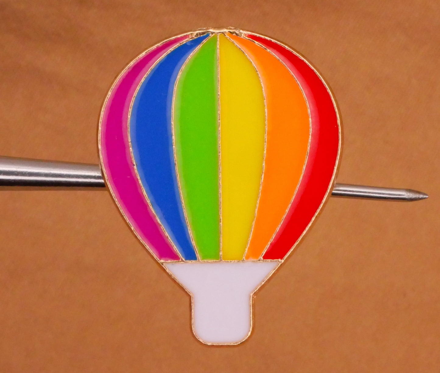 Hot Air Balloon Rainbow Stripe Enamel Metal Button 17x22mm