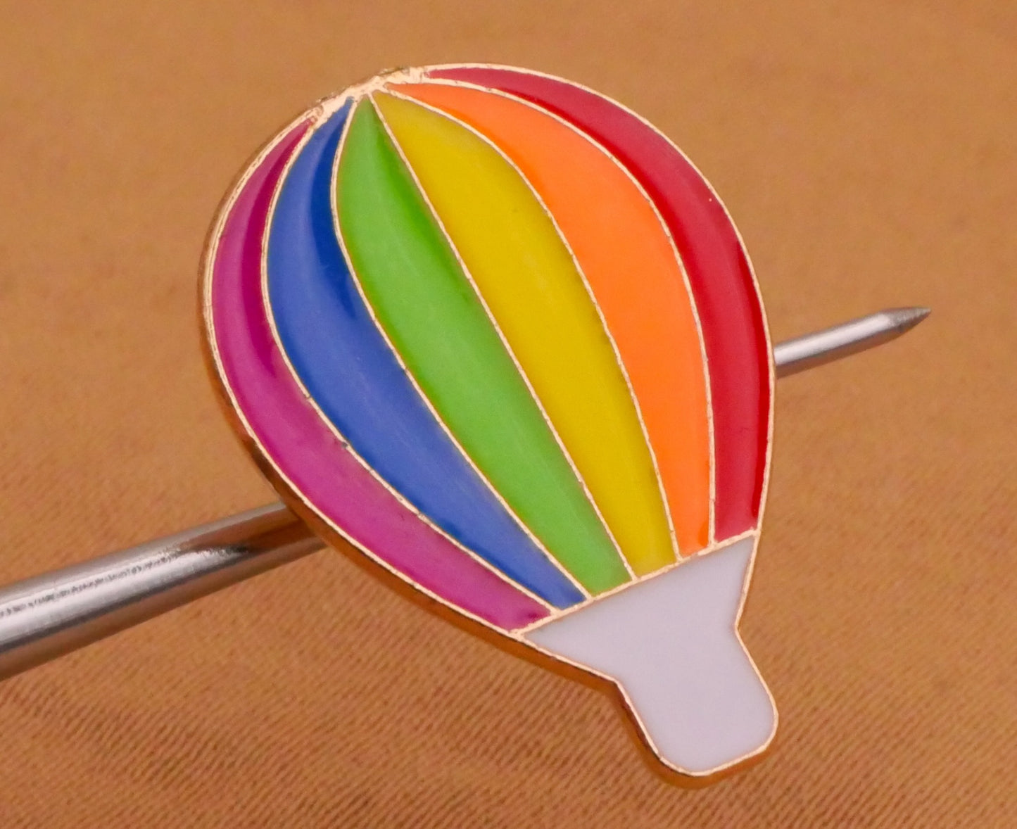 Hot Air Balloon Rainbow Stripe Enamel Metal Button 17x22mm