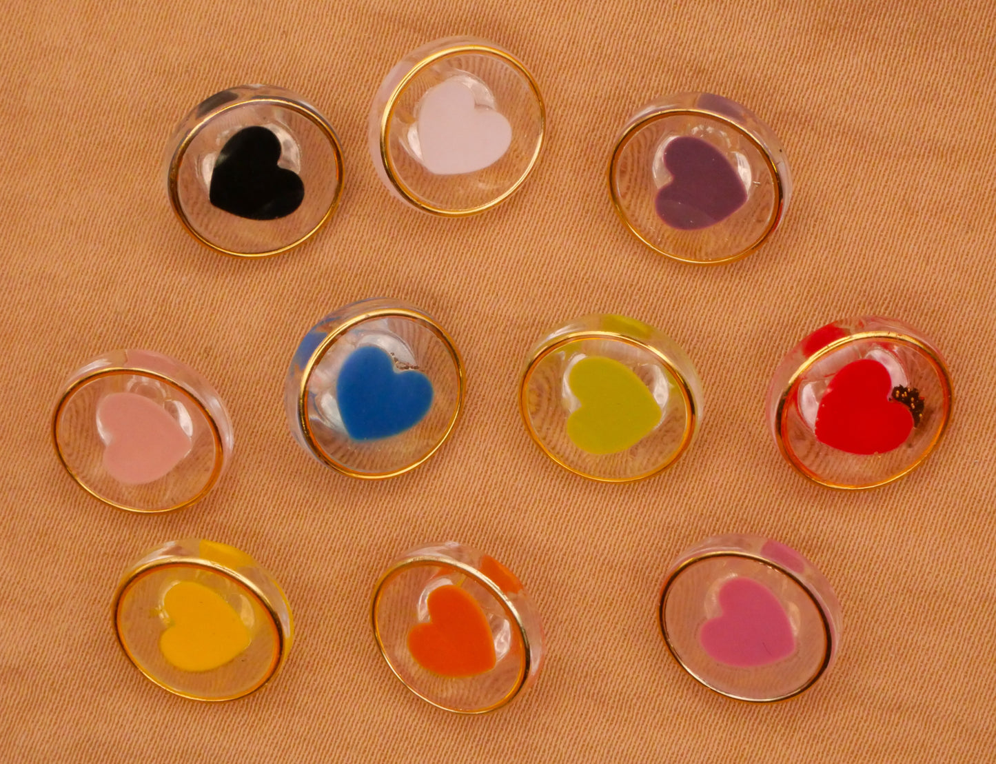 Heart Colorful Transparent Plastic Assorted Set of Ten Buttons 11mm