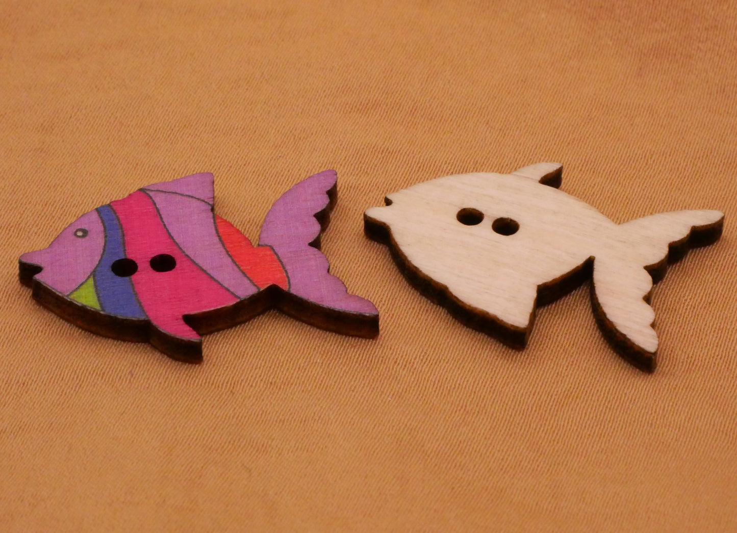 Rainbow Fish Ocean Colorful Wood Assorted Set of Ten Buttons 20x27mm