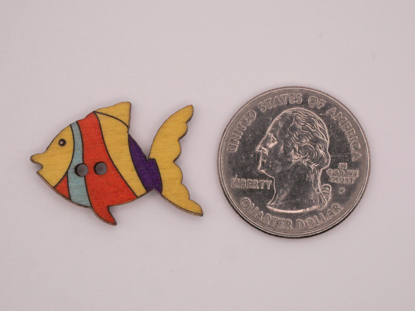 Rainbow Fish Ocean Colorful Wood Assorted Set of Ten Buttons 20x27mm