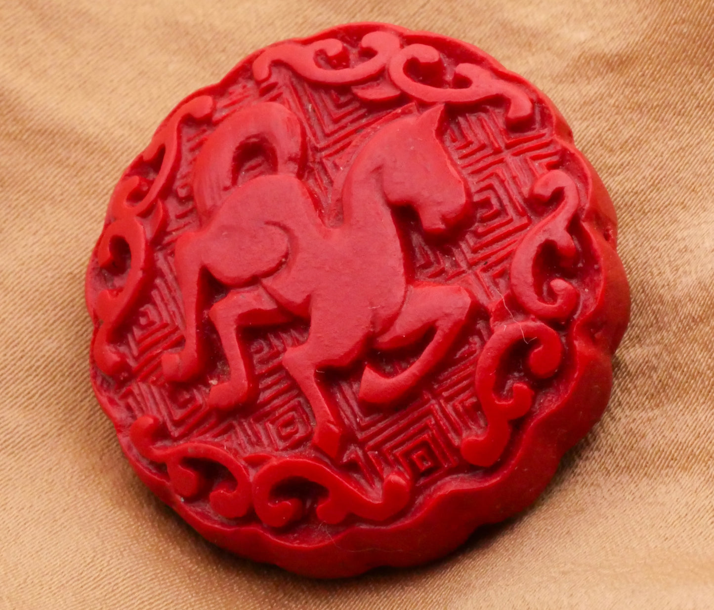 Horse Cinnabar Look Large Carved Vintage Plastic Button 32mm
