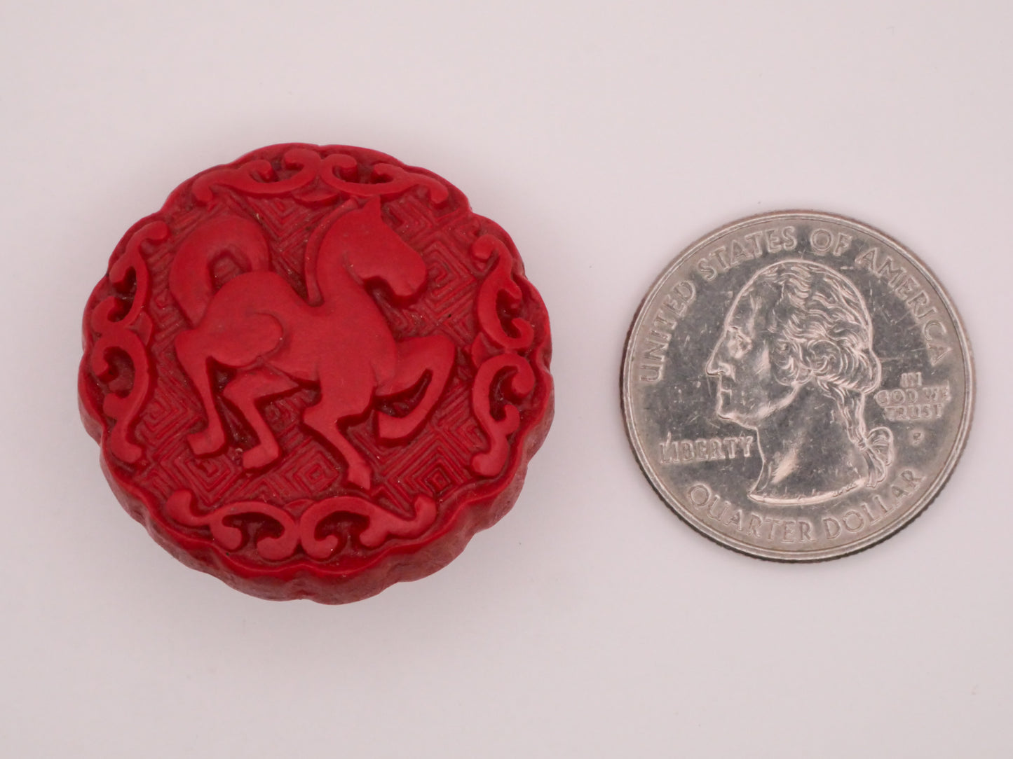 Horse Cinnabar Look Large Carved Vintage Plastic Button 32mm