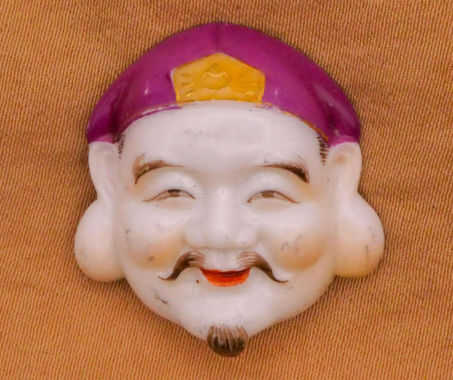 Daikoku God Face Hand-Painted Porcelain Ceramic Vintage Button 24x26mm