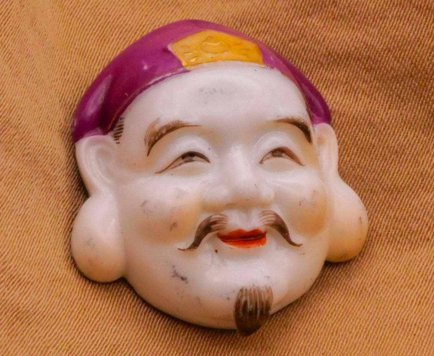 Daikoku God Face Hand-Painted Porcelain Ceramic Vintage Button 24x26mm