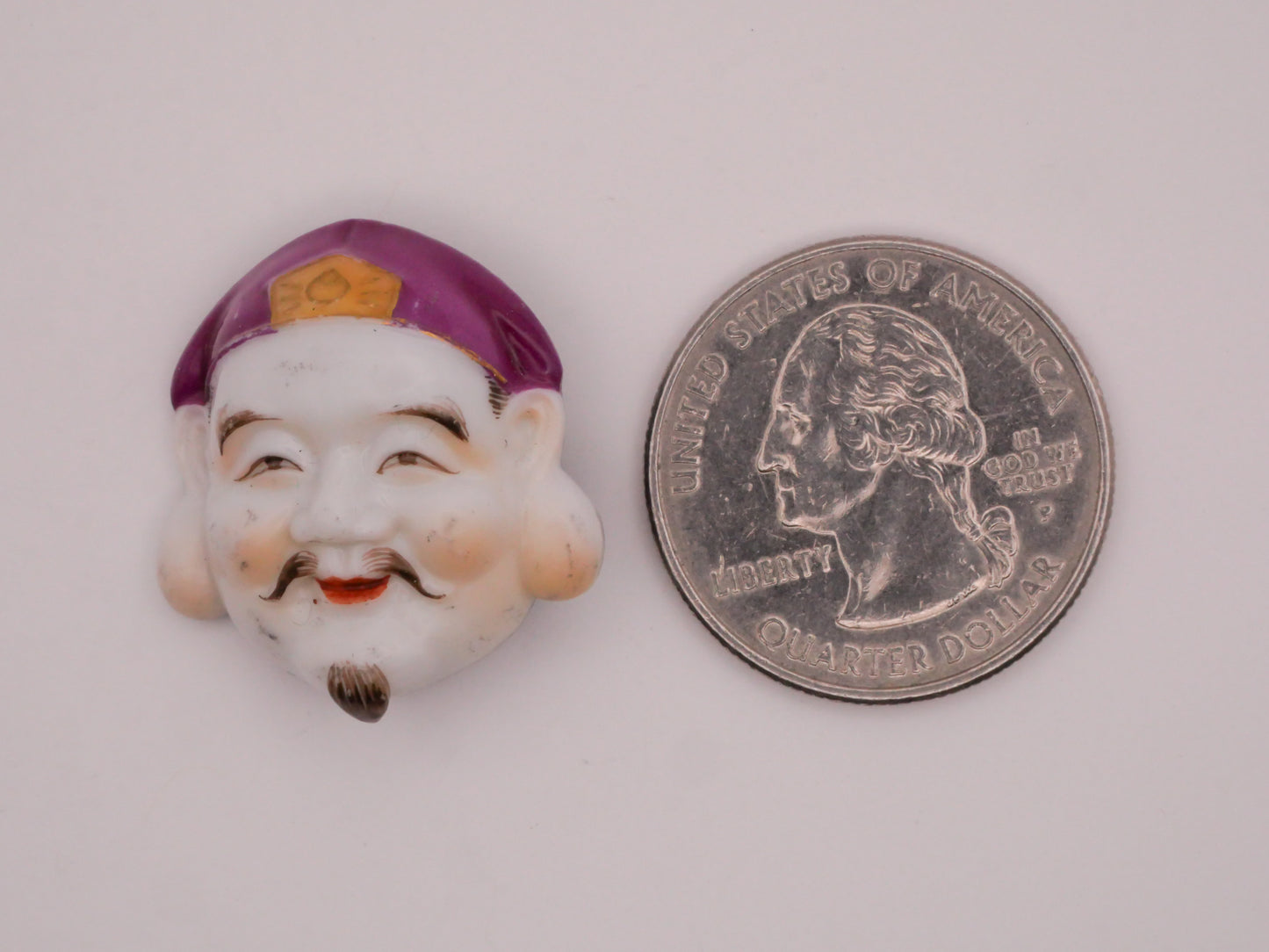 Daikoku God Face Hand-Painted Porcelain Ceramic Vintage Button 24x26mm