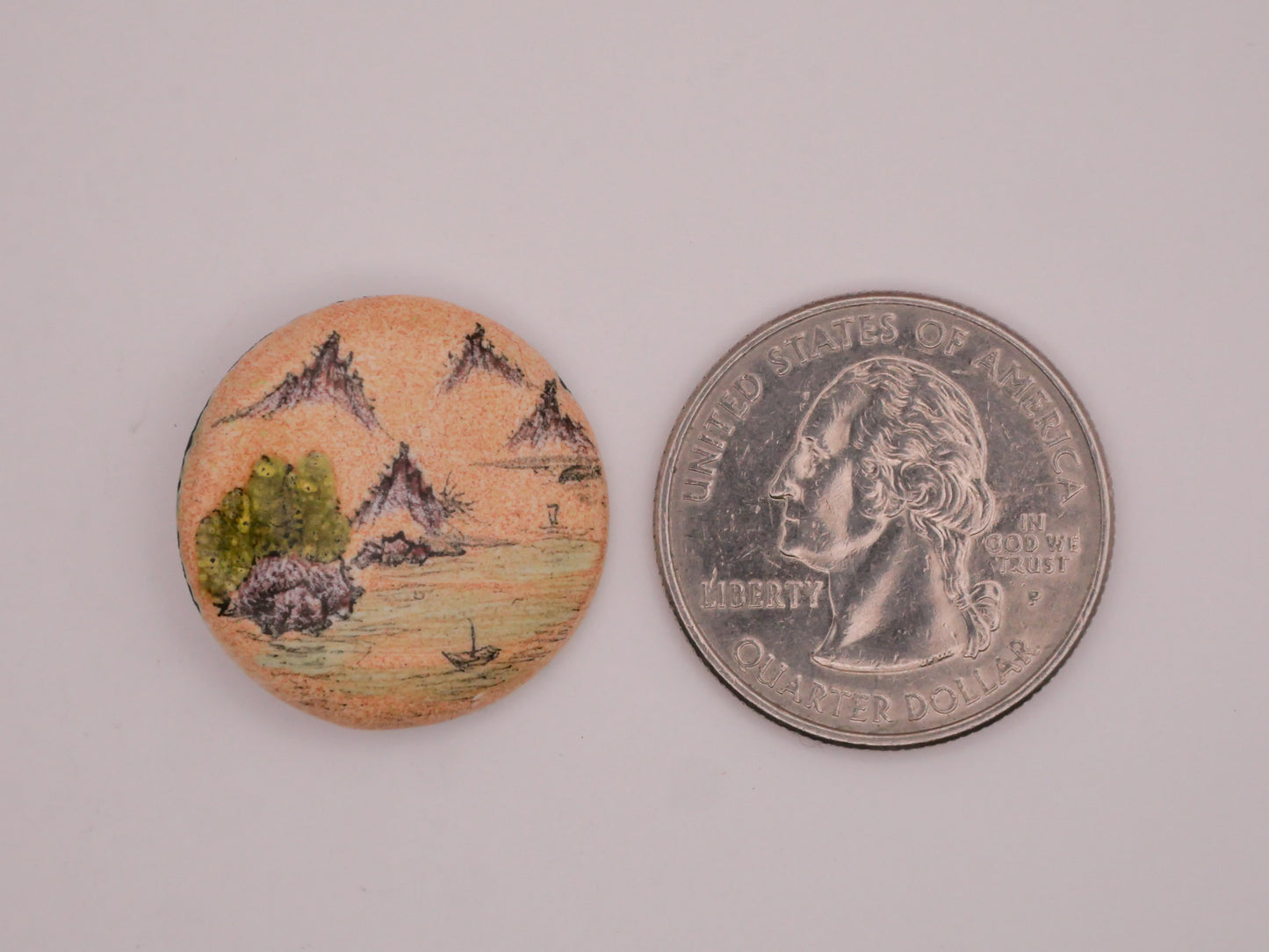 Landscape Mountain Ocean Boats Enamel Painted Metal Button 23mm