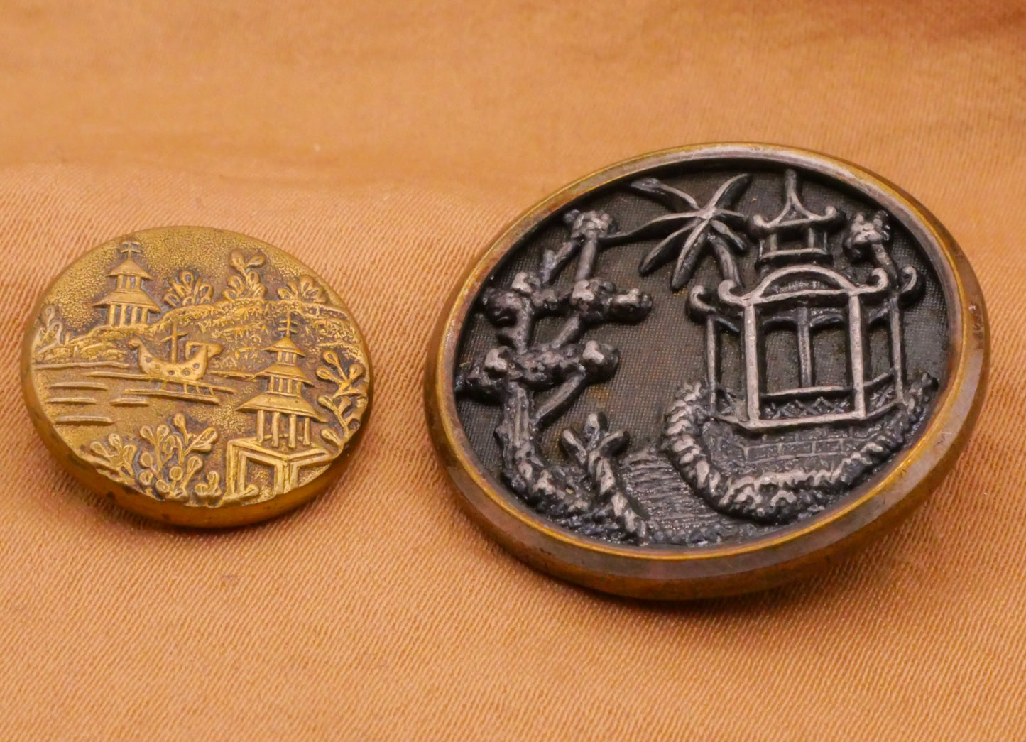 Pagoda Scene Landscape Metal Victorian Picture Button Various 17-27mm