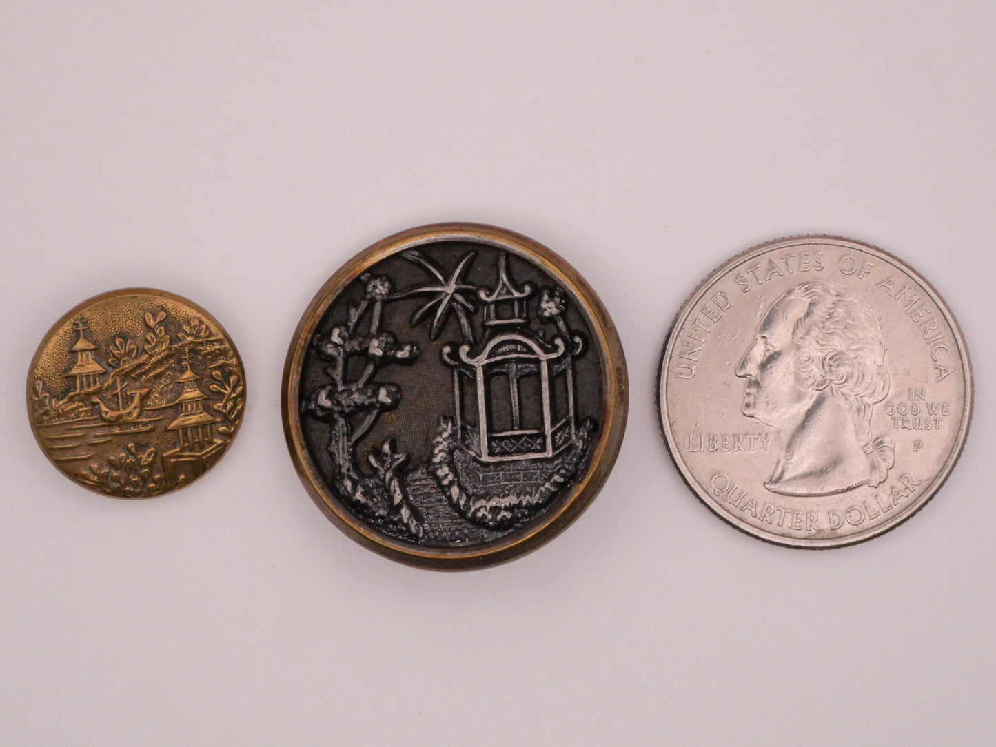 Pagoda Scene Landscape Metal Victorian Picture Button Various 17-27mm