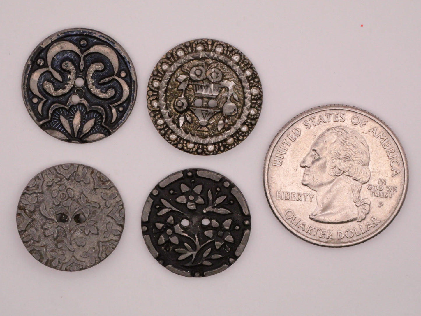 Pewter Floral or Scroll Antique Sew-Thru Button Various 18-19mm
