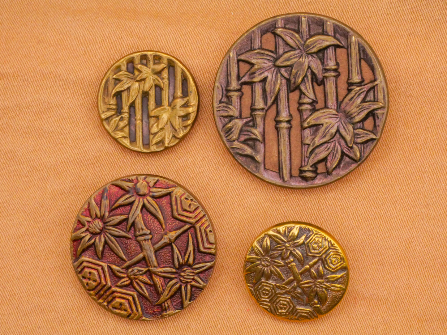 Bamboo Motif Victorian Metal Button Various 16-28mm