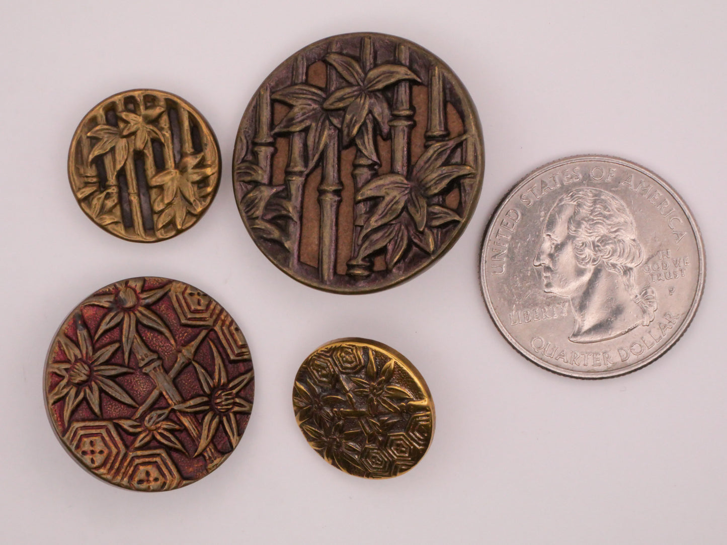 Bamboo Motif Victorian Metal Button Various 16-28mm