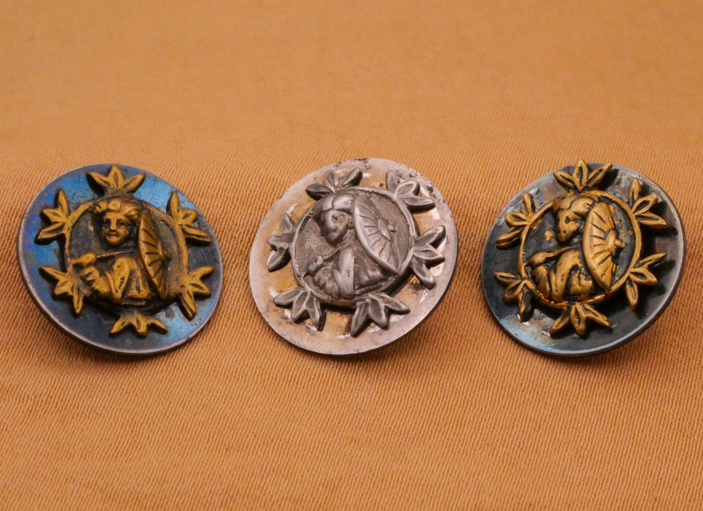 Asian Woman Parasol Steel Metal Button Various 16mm