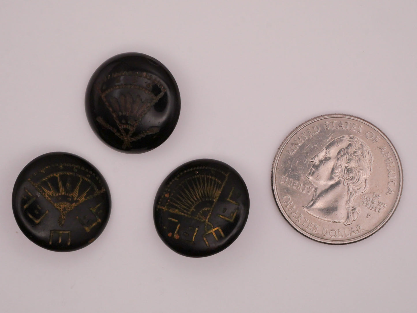 Fan Etched Black Lacquer Antiqued Metal Button Various 18-19mm
