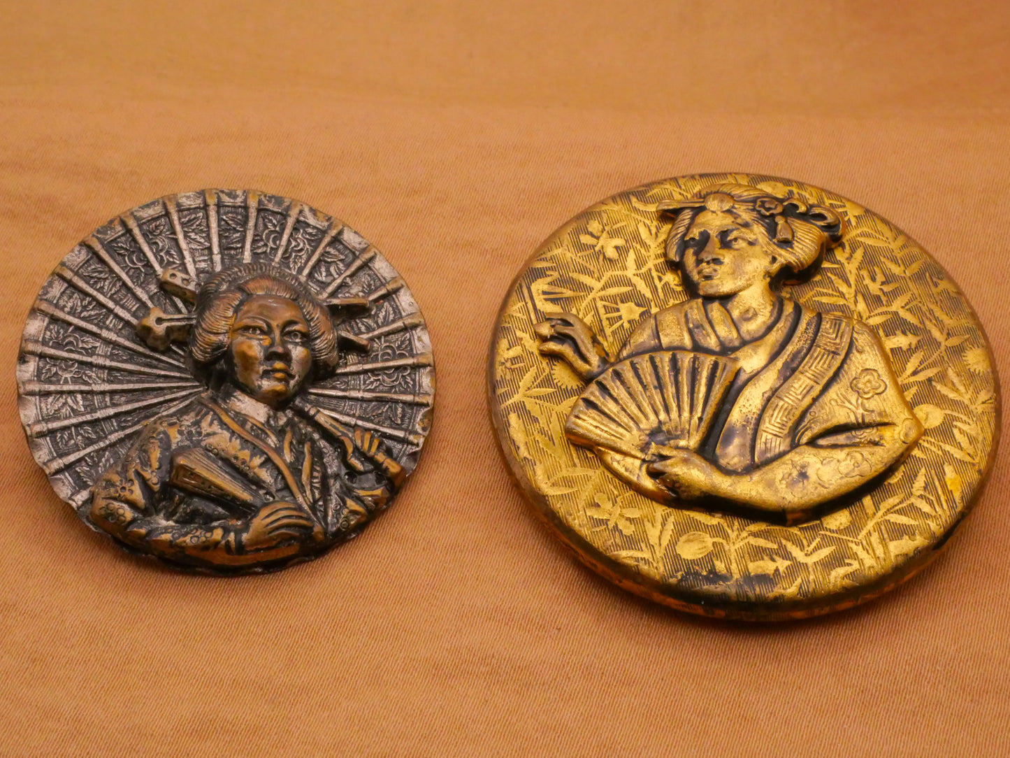 Asian Women Parasol or Fan Fashion Victorian Metal Large Button Various 36-45mm