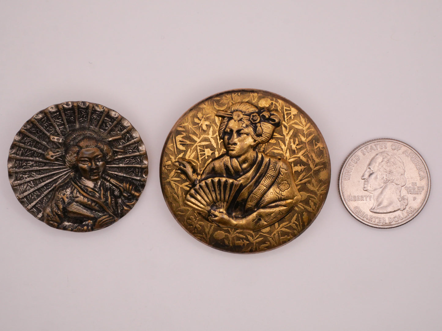 Asian Women Parasol or Fan Fashion Victorian Metal Large Button Various 36-45mm