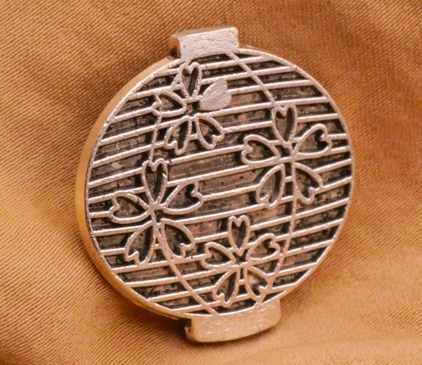 Chinese Lantern Flowers Silver Metal Button 25mm