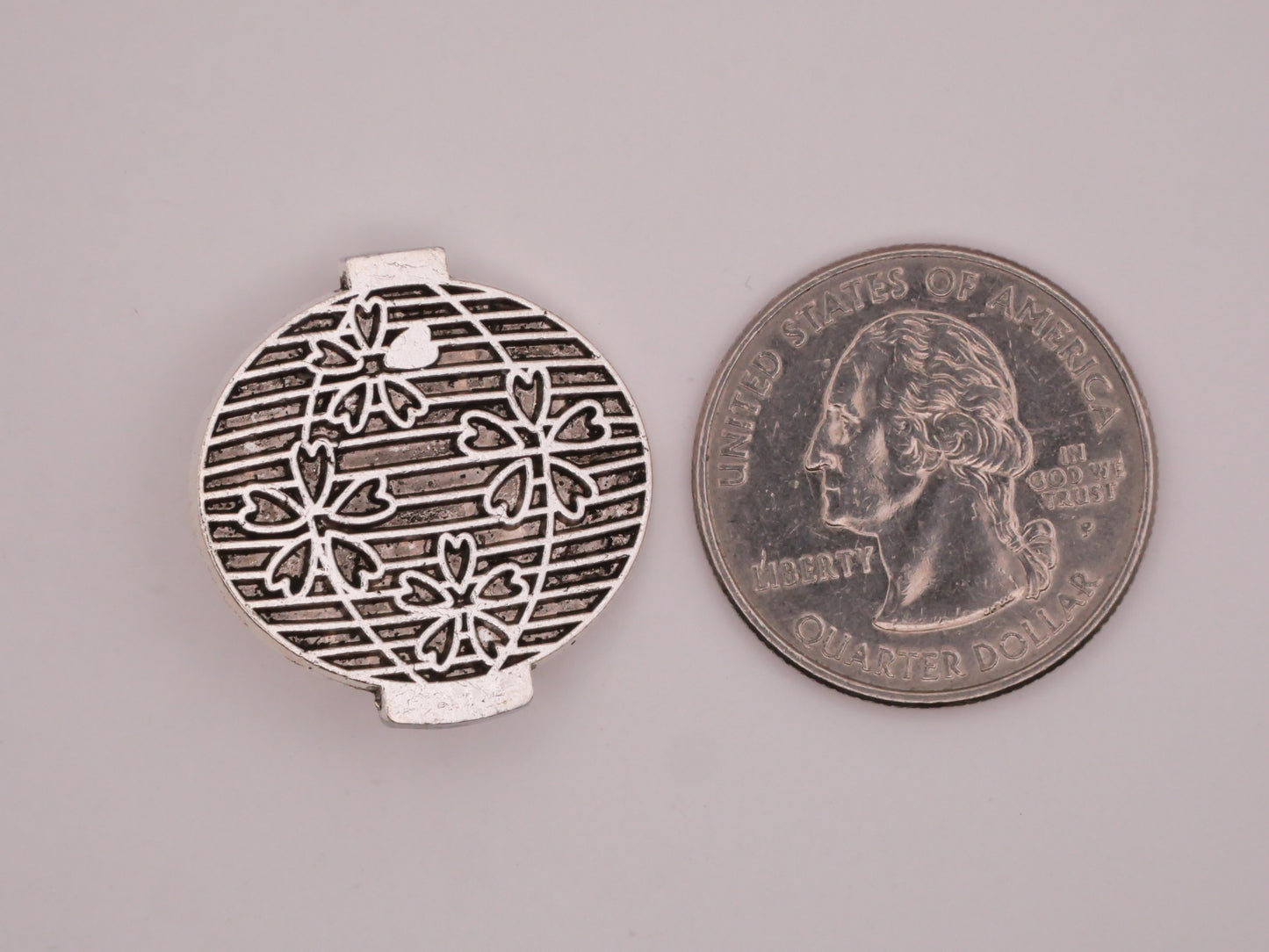 Chinese Lantern Flowers Silver Metal Button 25mm